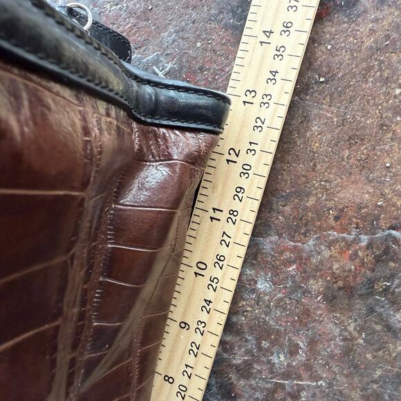 M.C. Croc Embossed Shoulder Bag Woven Flap Heart Charm Black Brown Satchel Purse - Picture 12 of 14